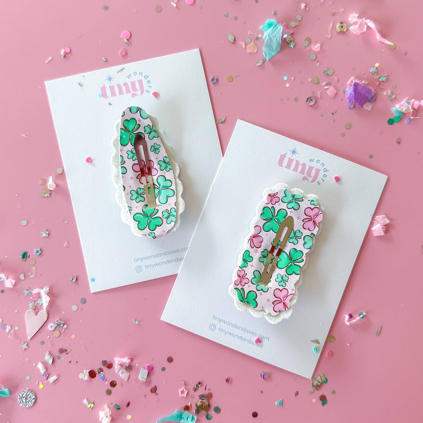 Pink and Green Shamrocks, snap clip